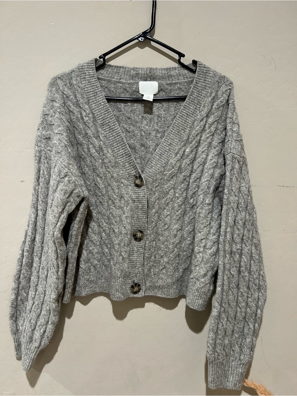H&M Gray Cable Knit V-Neck Button Cardigan